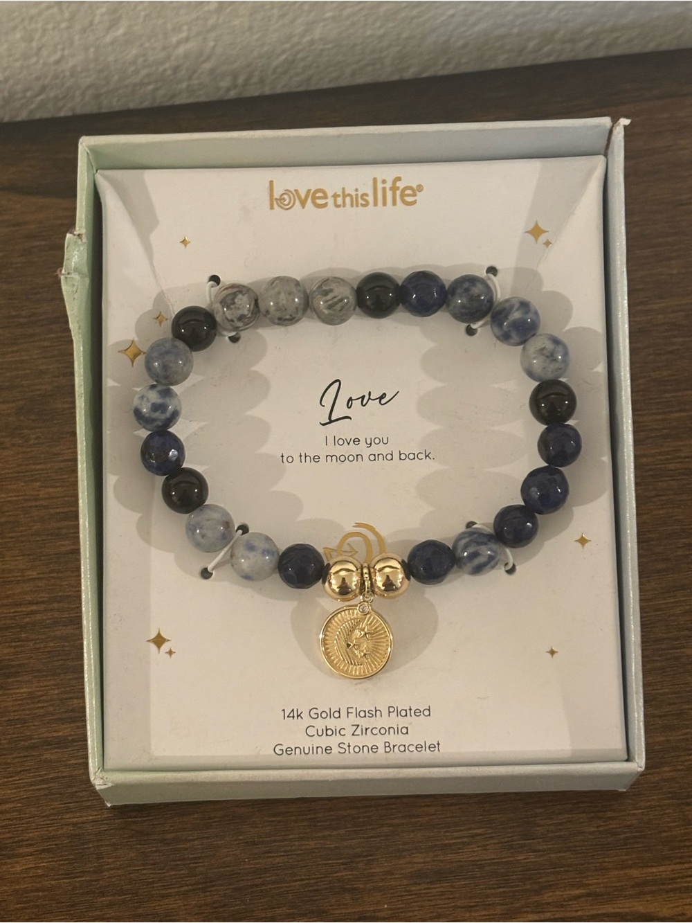 Love This Life Navy Blue and Gray Beaded Bracelet with Gold Charm - Picture 6 of 6